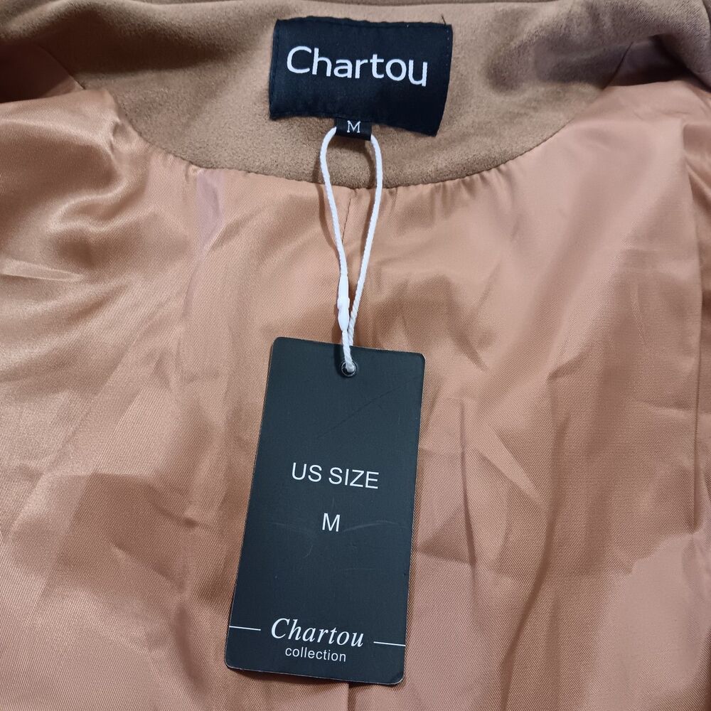NWT Chartou Faux Suede Camel Color Jacket Sz M Cropped Fringe Open Front - Picture 8 of 10
